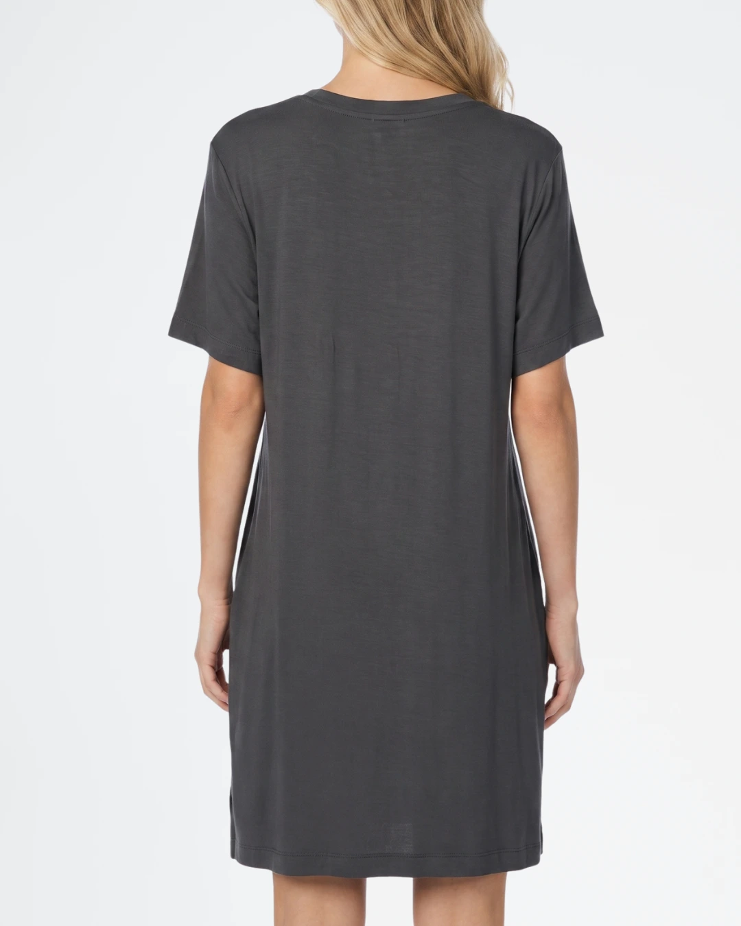 Camisola DKNY de viscosa con manga corta y logo frontal color gris oscuro.