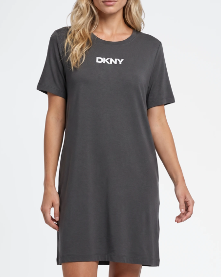 Camisola DKNY de viscosa con manga corta y logo frontal color gris oscuro.