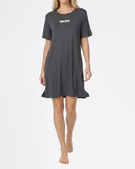 Camisola DKNY de viscosa con manga corta y logo frontal color gris oscuro.