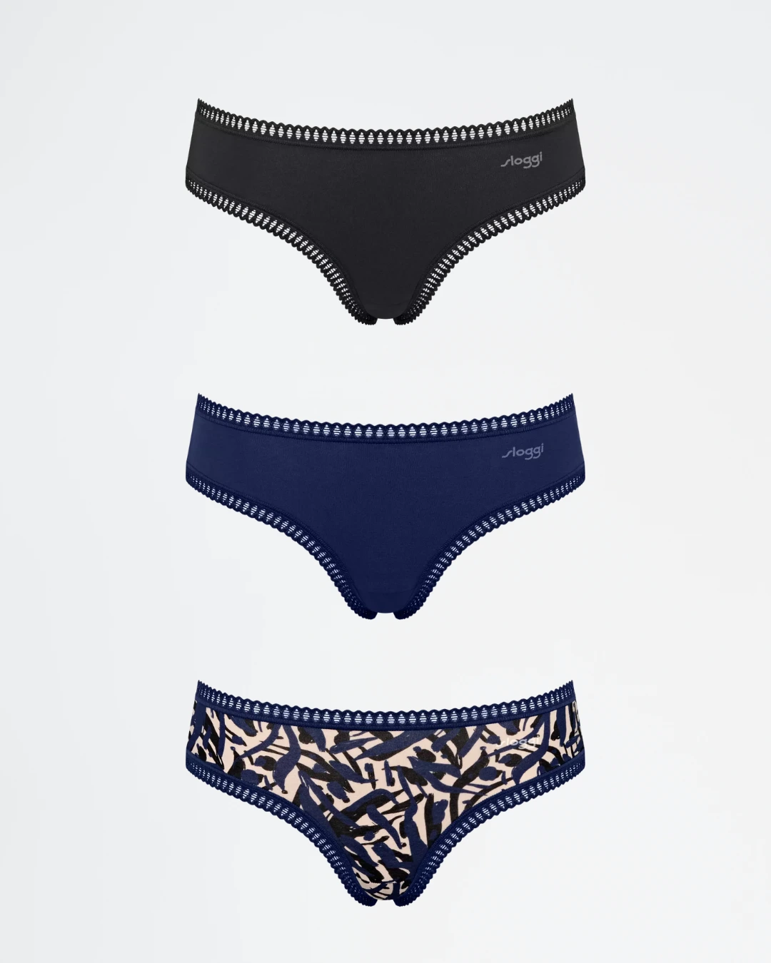 Pack 3 braguitas hipster Sloggi GO Crush 10219671 en color azul real
